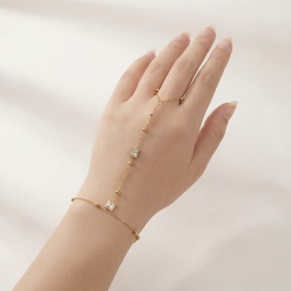 3 - Gold Square Crystal Hand Chain Bracelet - The Pastel Gem - Best Anti Tarnish Jewellery Gold Square Crystal Hand Chain Bracelet