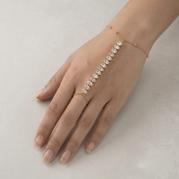4 - Gold Crystal Tennis Hand Chain Bracelet - The Pastel Gem - Best Anti Tarnish Jewellery Gold Crystal Tennis Hand Chain Bracelet