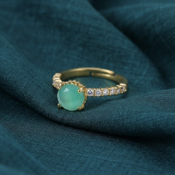Gold Green Chalcedony Crystal Ring