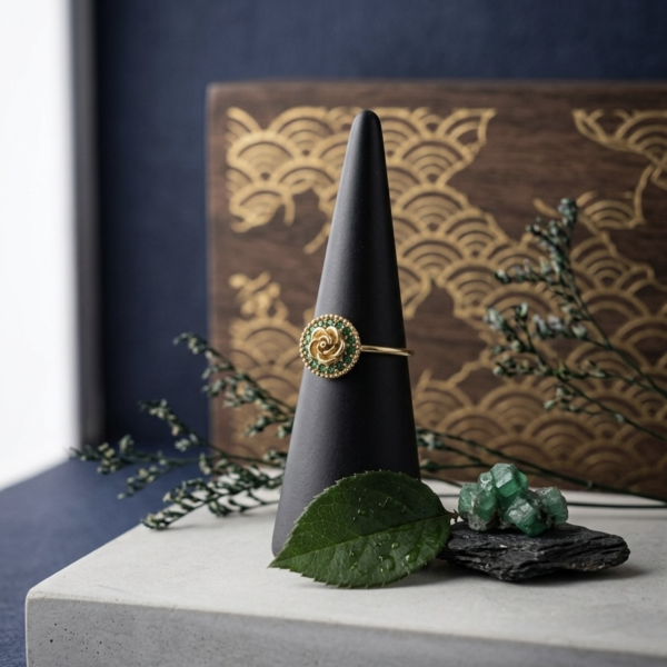 Gold Green Crystal Rose Ring