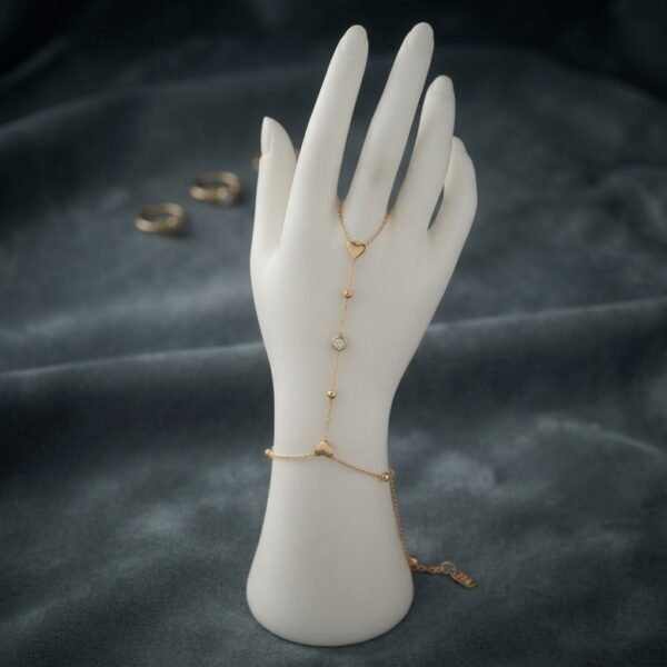 4 - Gold Heart Crystal Hand Chain Bracelet - The Pastel Gem - Best Anti Tarnish Jewellery Gold Heart Crystal Hand Chain Bracelet