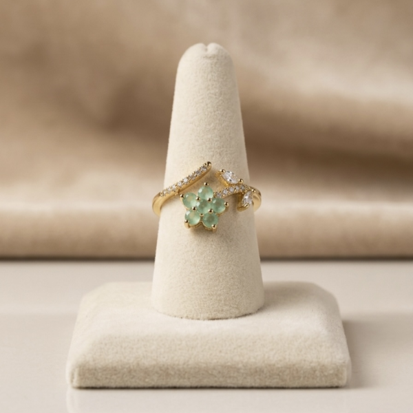 Gold Green Floral Bypass Ring