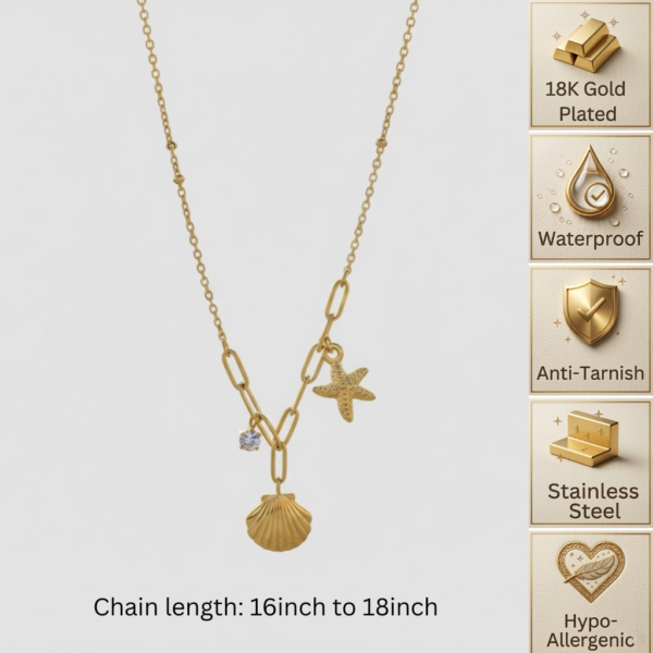 Gold Seashell Starfish Charm Necklace