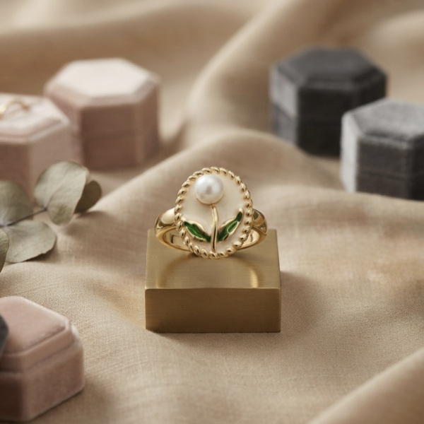 6 - Gold Pearl Cherry Oval Ring - The Pastel Gem - Best Anti Tarnish Jewellery Gold Pearl Cherry Oval Ring