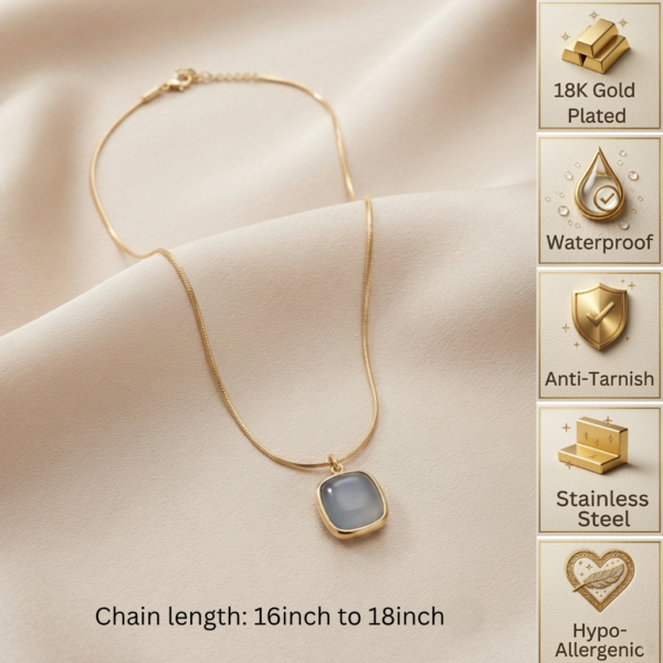7 - Gold Cushion Stone Pendant Necklace - The Pastel Gem - Best Anti Tarnish Jewellery Gold Cushion Stone Pendant Necklace