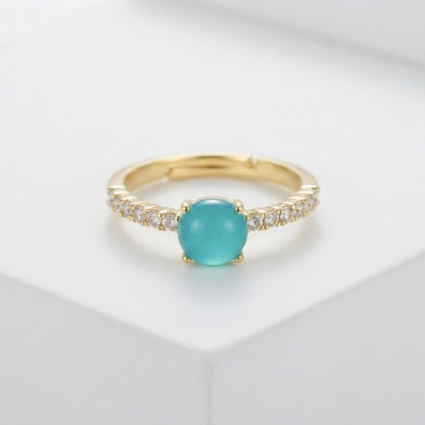 Gold Green Chalcedony Crystal Ring