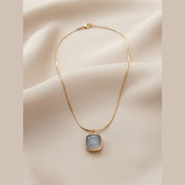 8 - Gold Cushion Stone Pendant Necklace - The Pastel Gem - Best Anti Tarnish Jewellery Gold Cushion Stone Pendant Necklace