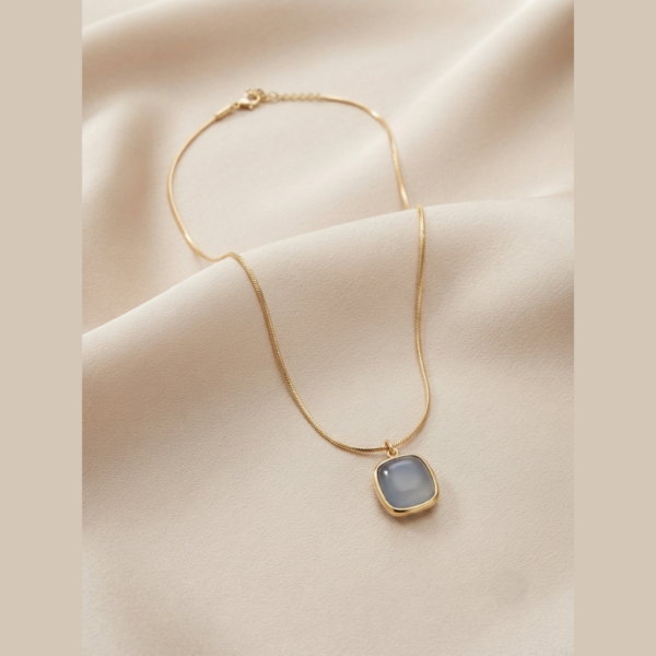 9 - Gold Cushion Stone Pendant Necklace - The Pastel Gem - Best Anti Tarnish Jewellery Gold Cushion Stone Pendant Necklace