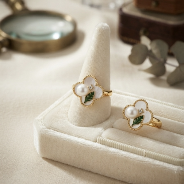 9 - Gold Pearl Clover Ring - The Pastel Gem - Best Anti Tarnish Jewellery Gold Pearl Clover Ring