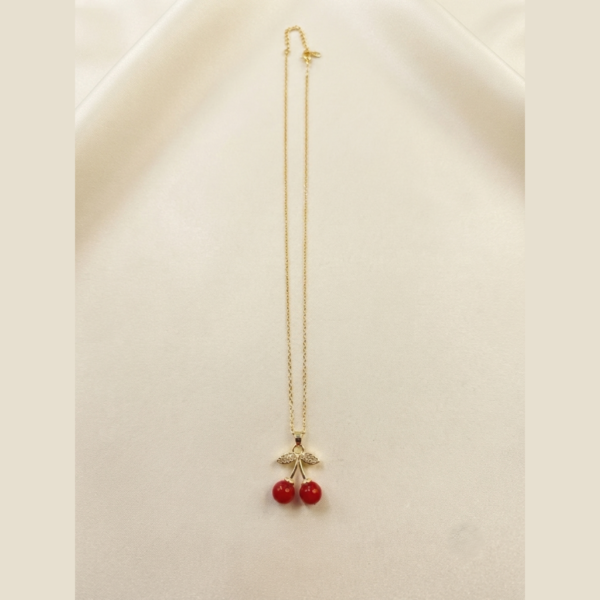 97 - Gold Cherry Pendant Necklace - The Pastel Gem - Best Anti Tarnish Jewellery Gold Cherry Pendant Necklace
