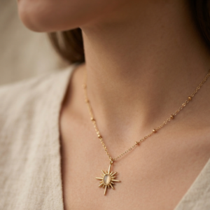 98 - Gold Opal Sunburst Necklace - The Pastel Gem - Best Anti Tarnish Jewellery Gold Opal Sunburst Necklace
