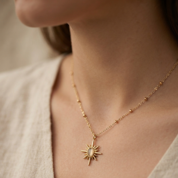 Gold Opal Sunburst Necklace