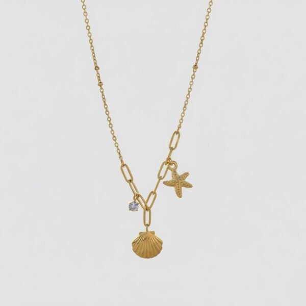 Gold Seashell Starfish Charm Necklace