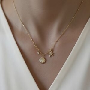 Coastal Charm Necklace - The Pastel Gem - Best Luxury Jewellery Brand - 1 Gold Seashell Starfish Charm Necklace
