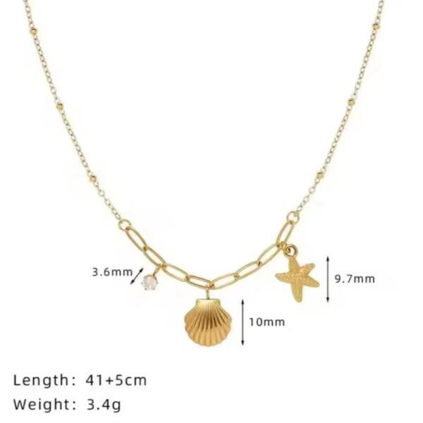 Gold Seashell Starfish Charm Necklace