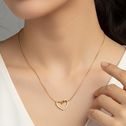 Gold Open Heart Pendant Necklace