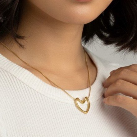 Gold Open Heart Pendant Necklace