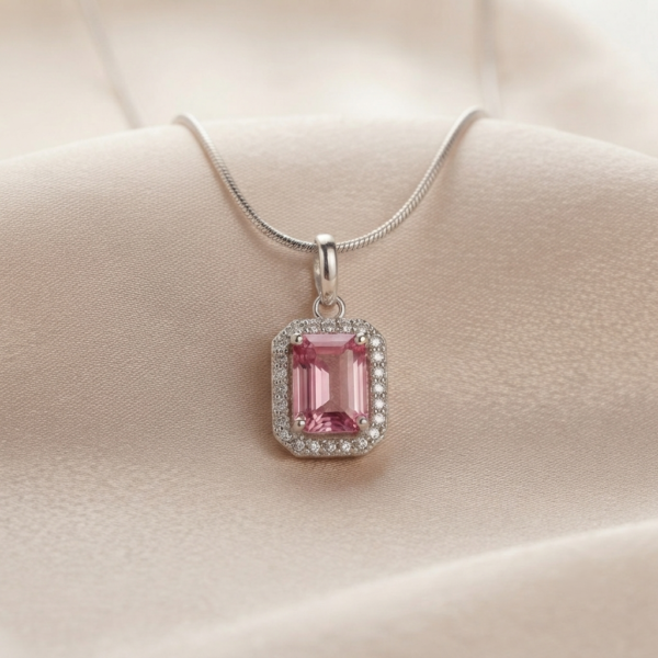 Silver Emerald Cut Crystal Necklace
