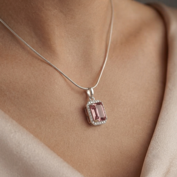 Silver Emerald Cut Crystal Necklace