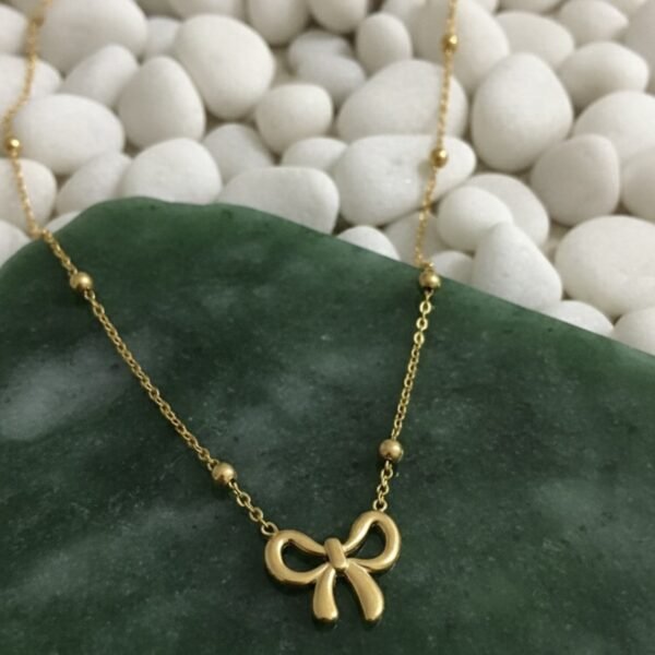 The Pastel Gem - Best Luxury Jewellery Brand - Golden Bow Necklace - 5-1 Gold Bow Beaded Necklace