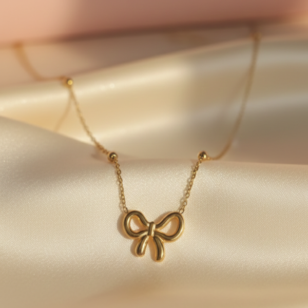 The Pastel Gem - Best Luxury Jewellery Brand - Golden Bow Necklace - 5-5 Gold Bow Beaded Necklace
