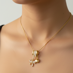 The Pastel Gem - Best Luxury Jewellery Brand - Sparkling Celestial Bow Charm Necklace - 9-3 Sparkling Celestial Bow Charm Necklace